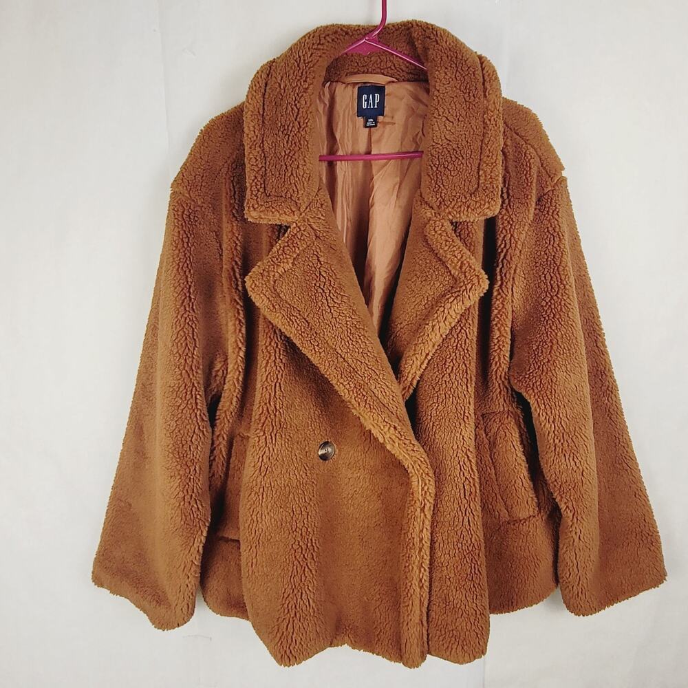 Gap brown sherpa double breasted teddy coat Size XXL Retro Cozycore Cabin